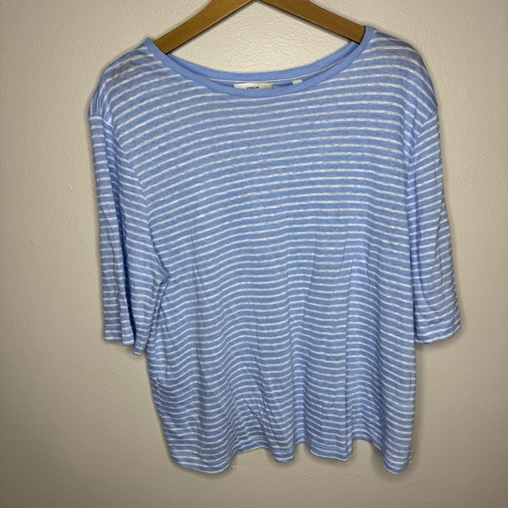 Vince Linen Light Blue Striped Top